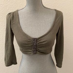 DEPT. crop top shirt blouse Stripe S Small XS olive green cute RARE HTF Y2K